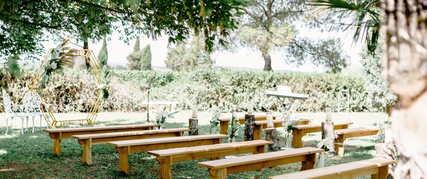 La cérémonie dans le parc au milieu des palmiers